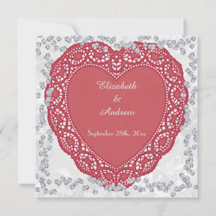 Convite Coração Romântico Decorativo & Diamantes Casamento