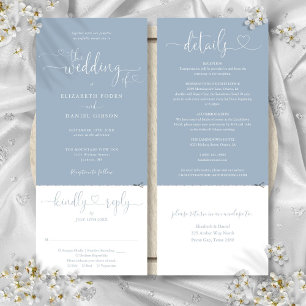 Convite Coração Script Azul Empoeirado Casamento Tudo Em U