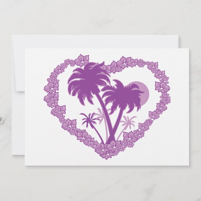 Convite Coração Tropical Palmeira Havaiana (Frente)