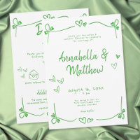 Coração Verde Desenhado à Mão Caprichoso Casamento