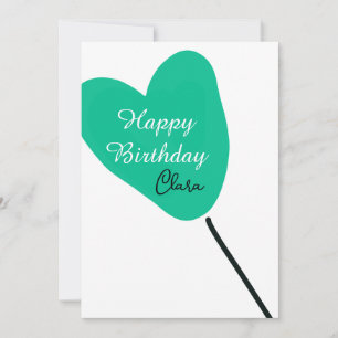 Convite Coração verde feliz aniversário balão branco preto