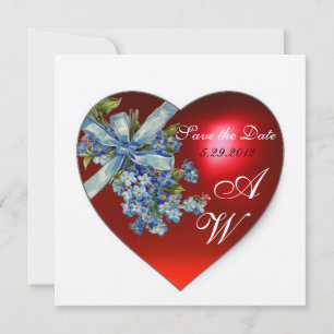 Convite CORAÇÃO VERMELHA E ESQUEÇA-ME NÃO MONOGRAMA Champa