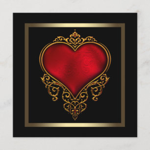 Convite Coração Vermelho Ouro Negro Casamento