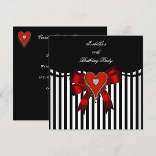 Convite Coração Vermelho Preta Listra Branca Laço Festa de