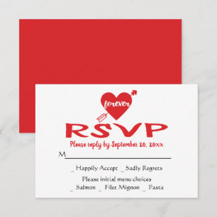 Convite Coração Vermelho RSVP Casamento Moderno, Chá de No