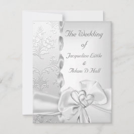 Convite Corações Arcos Brancos Florais de Prata Elegante