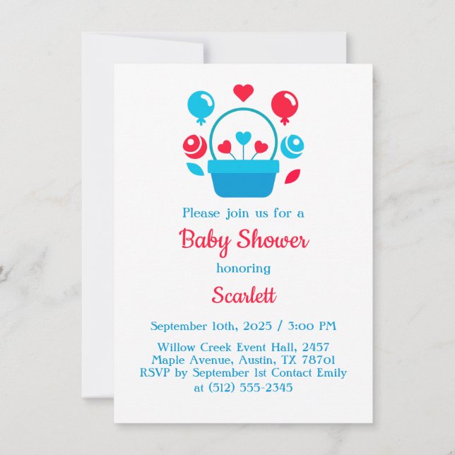 Convite Corações, Balões e cesto do coração (Verso)