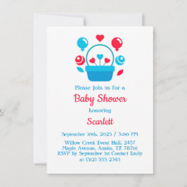 Convite Corações, Balões e cesto do coração