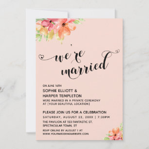 Convite Corações Casados Script Blush Boho Florais