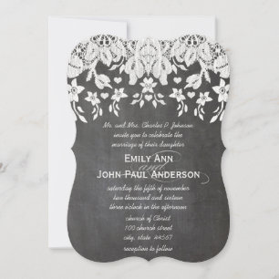 Convite Corações Chalkboard e Casamento Lace Elegante