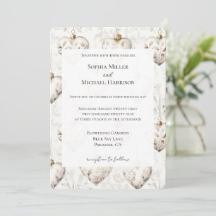 Convite Corações Cinza Creme Chic Enfeites Casamento