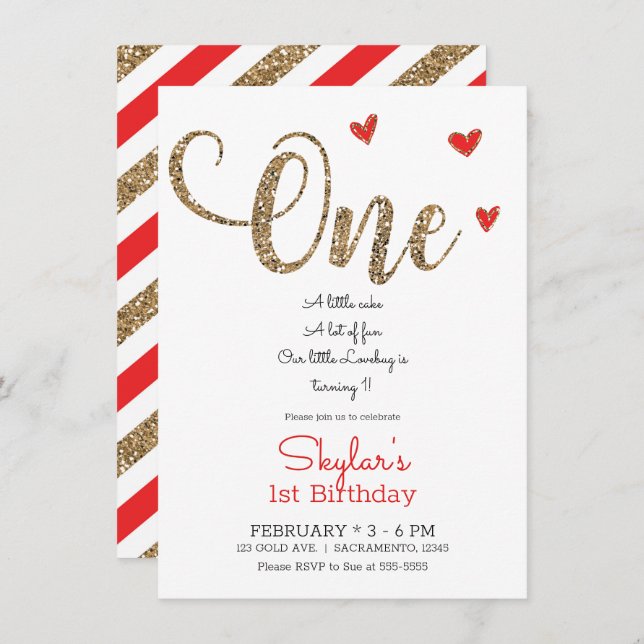 Convite Corações com Luminosas Vermelhas e Douradas 1 rua  (Frente/Verso)