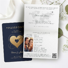 Convite Corações com Passaporte Avião Marinha Casamento de