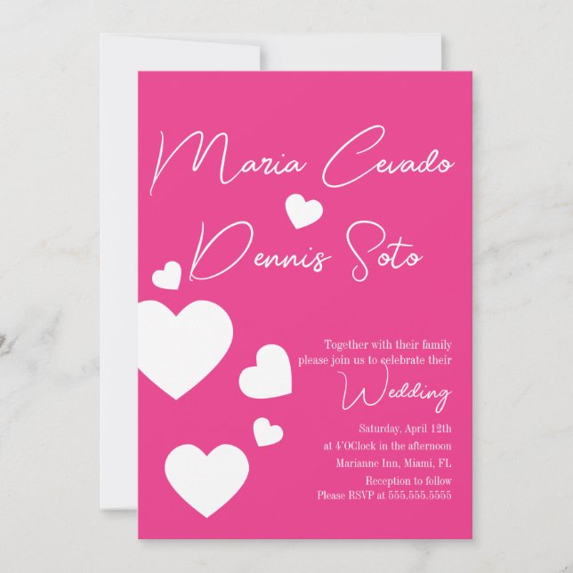 Convite Corações Cor-de-Rosa Flutuantes Casamento de Amor  (Frente)