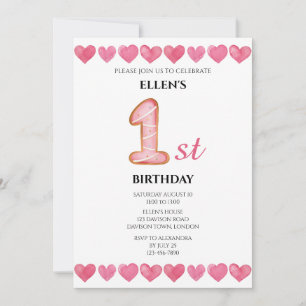Convite Corações de Amor Rosa Aniversário de 1 ano Foto