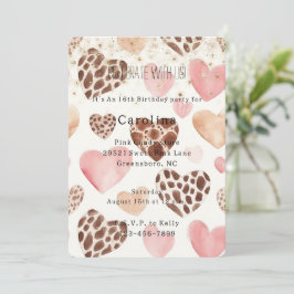 Convite Corações de Animal Creme Rosa Brilho Dourado Anive