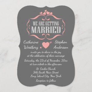 Convite Corações De Casamento De Cinzas E Rosa Bonitos -