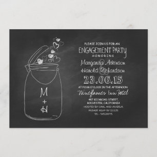 Convite corações de chalkboard amam festa de noivado de ja