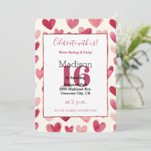 Convite Corações de Creme Vermelho Aniversário de 16 anos