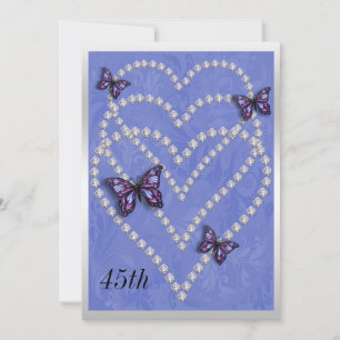 Convite Corações de Diamante & Borboletas 45º Aniversário