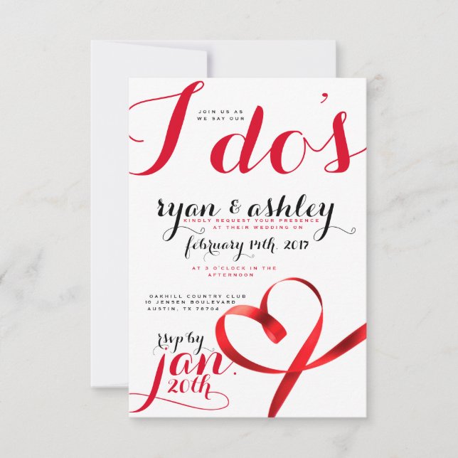 Convite Corações de fita vermelha! (Frente)