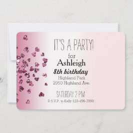 Convite Corações de Ombre Branco, Cor-de-Rosa