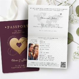 Convite Corações de Passaporte Avião Borgonha Casamento no