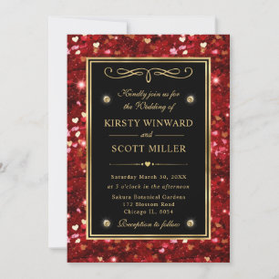 Convite Corações de São Valentim Casamento Glitter Vermelh