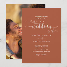 Convite Corações de Terracota Elegantes Foto Casamento Scr
