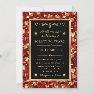 Convite Corações de Valente Vermelho e Dourado Casamento B