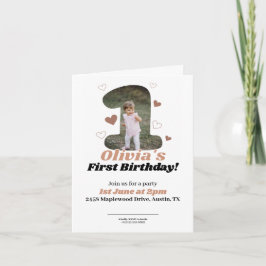 Convite Corações do Ursinho bege minimalista do primeiro a