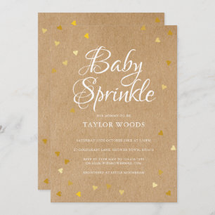 Convite Corações Dourados Confetti Baby Sprinkle Kraft Rus