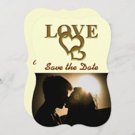 Convite Corações Dourados Românticos, Foto, Rosa vermelha