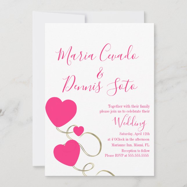 Convite Corações e Ondas Roscas Douradas Casamento (Frente)