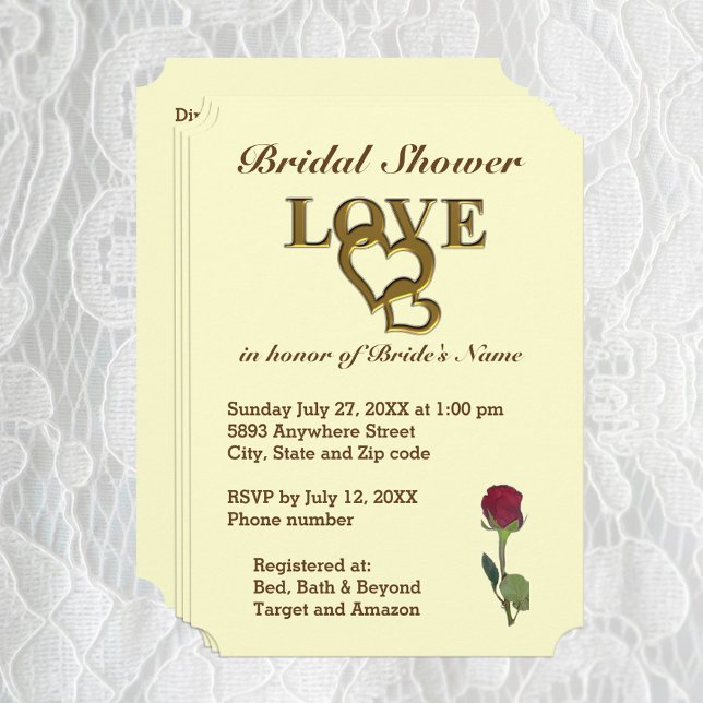 Convite Corações e Rosas vermelhas Românticas de Encadeame (Love Hearts and Red Rose Bridal Shower Invitation)