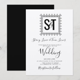 Convite Corações Elegantes & Moldura Preto Branco casament