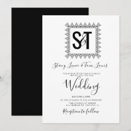 Convite Corações Elegantes & Quadro Preto Branco Casamento