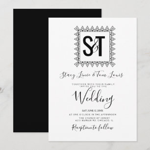 Convite Corações Elegantes & Quadro Preto Branco Casamento