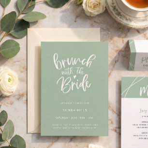 Convite Corações em Caligrafia Verde Sage para Brunch de N