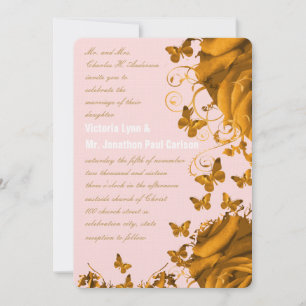 Convite Corações em Rose Gold e Rosas Casamento