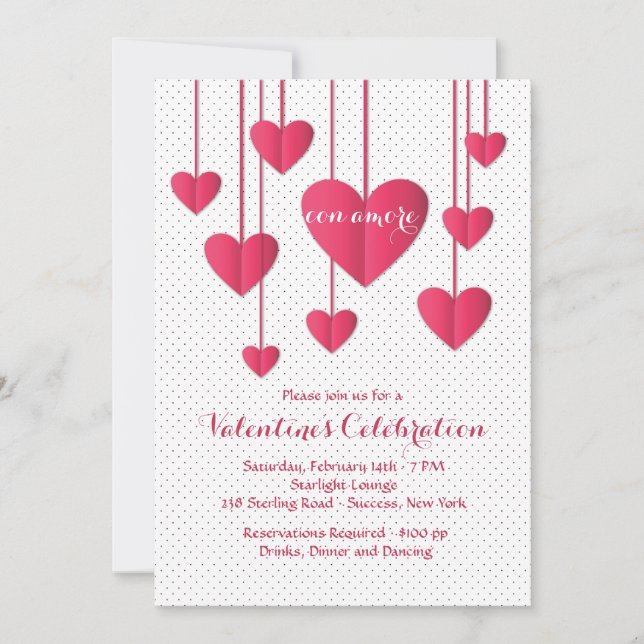 Convite Corações Em Uma Sequência Con Amore Invitation (Frente)
