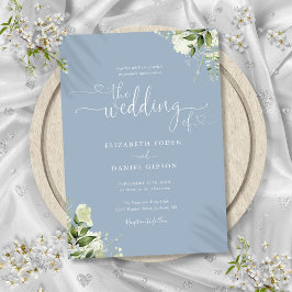 Convite Corações Florais de Verdor Script Casamento Azul E