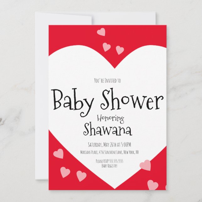 Convite Corações Minimalistas Rosa Dia dos Namorados Baby  (Frente)