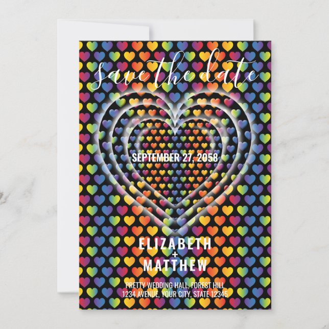 Convite Corações Mínimas Elegantes do Arco-Íris (Frente)