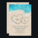 Convite Corações Monográficos no Casamento de Sand Beach<br><div class="desc">Crie seus próprios convites elegantes de casamento de praia com suas iniciais personalizadas de monograma... O design de aquarela apresenta trabalho de arte ilustrado por Raphaela Wilson. Dois corações na areia cheios de ouro, ondas cintilantes do oceano, estrelas-do-mar, lanternas e outros elementos tropicais se juntam maravilhosamente para criar um convite...</div>