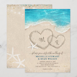 Convite Corações Monográficos no Casamento de Sand Beach