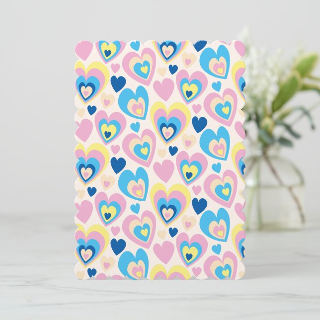 Convite Corações Pastel. (Em pé/Frente)