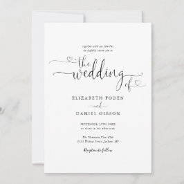Convite Corações Preto e Branco Caligrafia Casamento Scrip