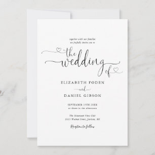 Convite Corações Preto e Branco Caligrafia Casamento Scrip