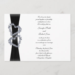 Convite Corações pretos da fita e do diamante que Weddin